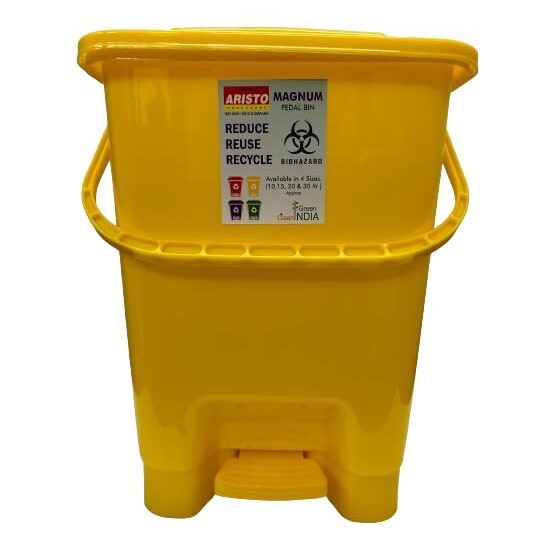 ARISTO Plastic Pedal Dustbin With Handle 20 ltr Yellow