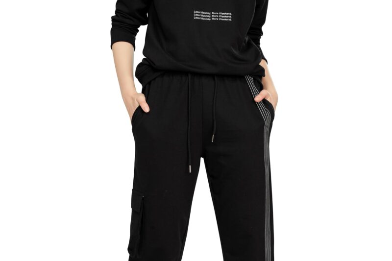ZEYO Women’s Cotton Track Suit Typography Printed Sweatshirt Co-ords Set 5821