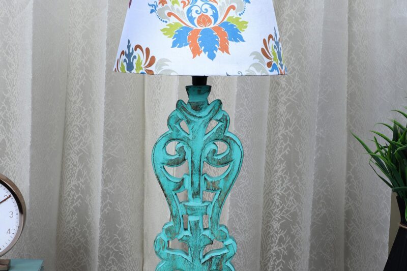Buy tu casa Mangowood Aqua French Table Lamp for Home Decoration, Bedroom, Living Room, Lounge, Office, Festival Gifting, Study Table (English Oak Print with Satin Shade) H – 21″ / No Blub Online at Low Prices in India – Amazon.in