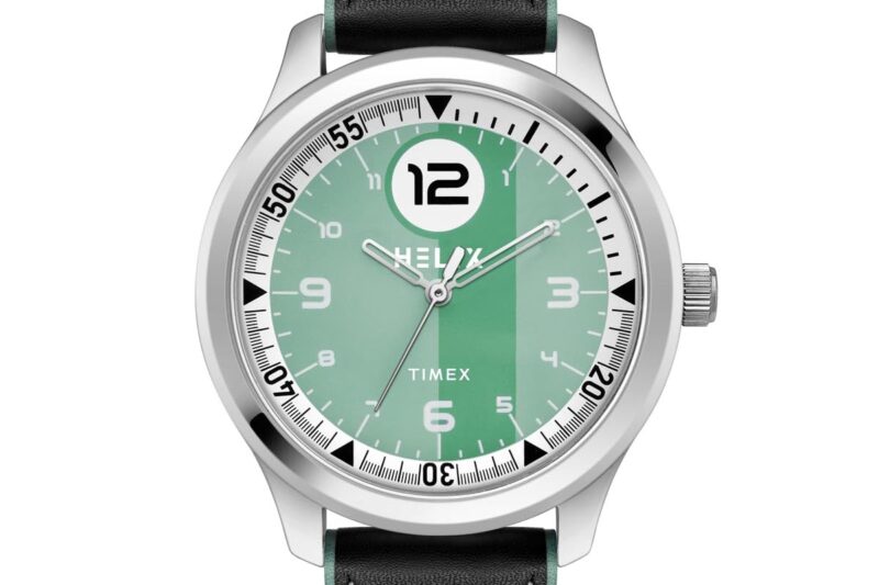 Helix by Timex Analog Watch for Man with Green Round Dial & Black Leather Strap Band Water Resistant Men’s Wrist Watches – TW043HG25
