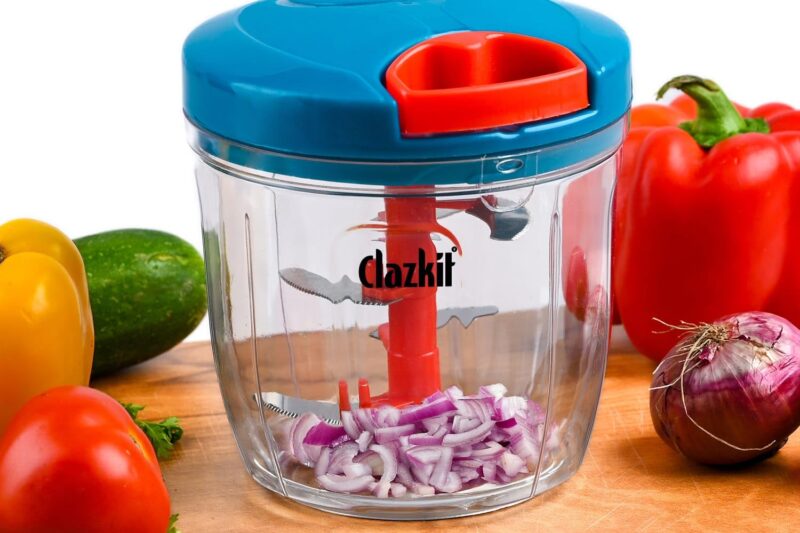 Clazkit Kitchen Dori Handy Vegetable and Fruit Manual Onion Dry Fruit Salad Maker Vegetable Quick String Chopper Machine, Cutter – 3 Stainless Steel Blades -900ml