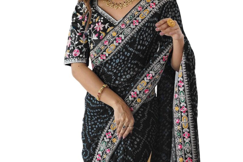 Buy Satrani Women’S Georgette Embroidery Bandhani Printed Saree With Unstitched Blouse Piece (4611S1042N_Rani Pink) at Amazon.in