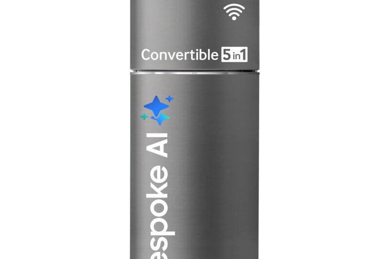 Samsung 330 L, 3 Star, Convertible 5-in-1, Digital Inverter, Frost Free Double Door, WiFi Bespoke AI Refrigerator (RT34HG5A23S8HL, Silver, Elegant Inox, 2026 Model)