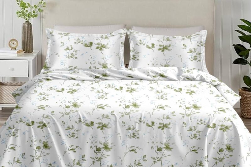 Buy Homitecture Designer Floral Printed Flat Bedsheet for Double Bed 200tc to 220tc | Ultra Soft Cotton Fabric | King/Queen Size Top Sheet with 2 Matching Pillow Covers – 228 x 228 Cm, Teal Green Online at Low Prices in India – Amazon.in